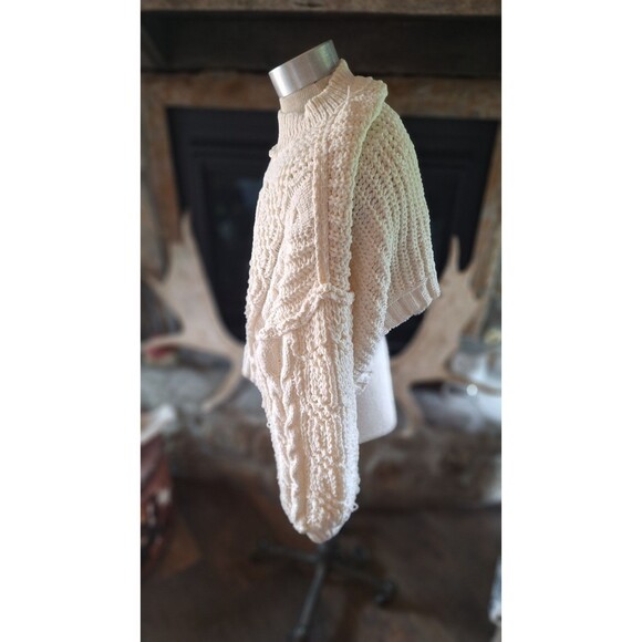 POL Soft Chunky Knit Cropped Cable Cream Knit  Pattern Turtle Neck Sweater Large - Picture 3 of 8